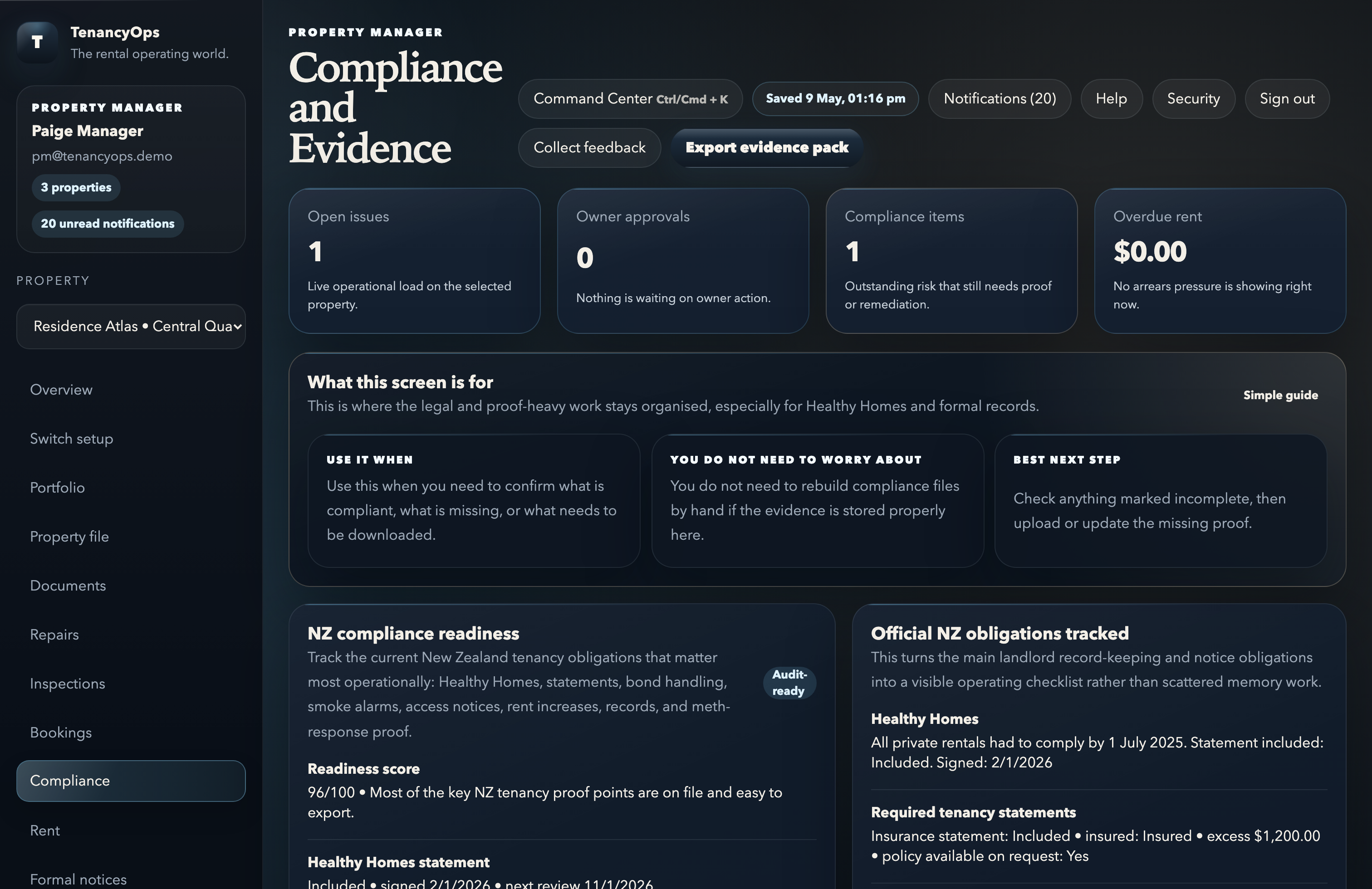 TenancyOps compliance and evidence workspace