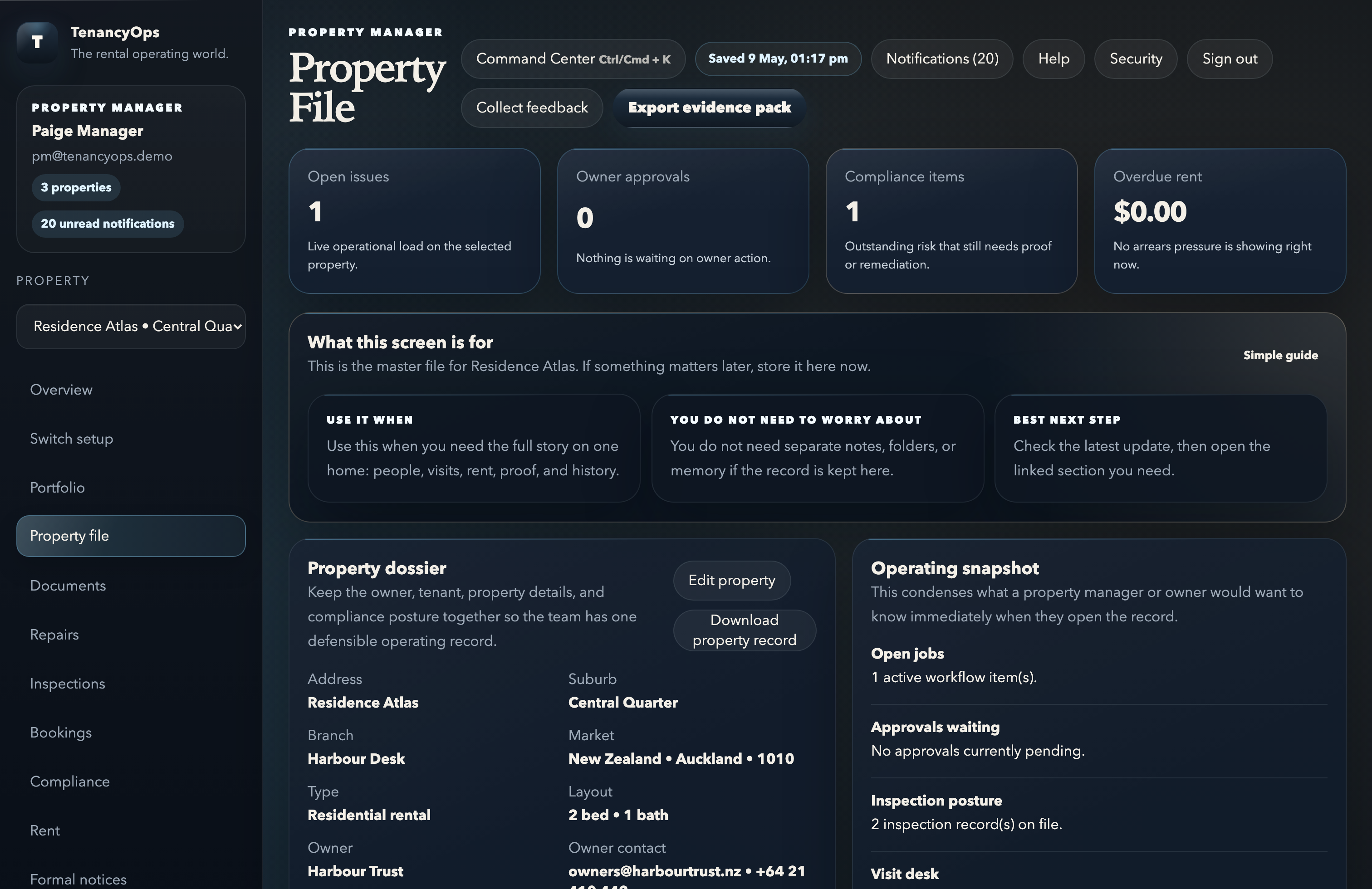 Property file inside TenancyOps with documented records