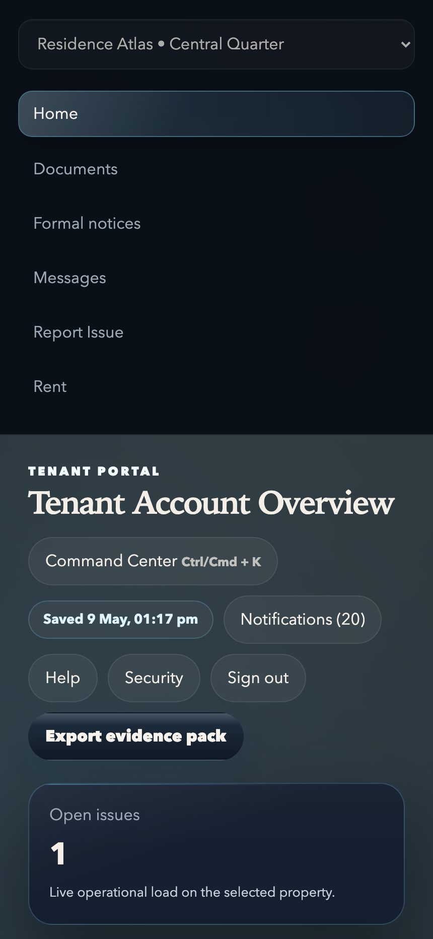 TenancyOps tenant portal on mobile